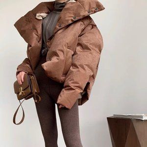 NEW Designer's Golden Brown Winter Oversized Puffer Down Coat Jacket SIZE S
